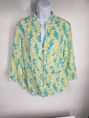 NWT Pendleton Medium Teal Chartreuse Leaf Print Linen Blend Jacket